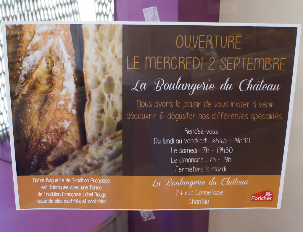 Annonce du changement de propriétaire, Boulangerie du Château, Chantilly (60)